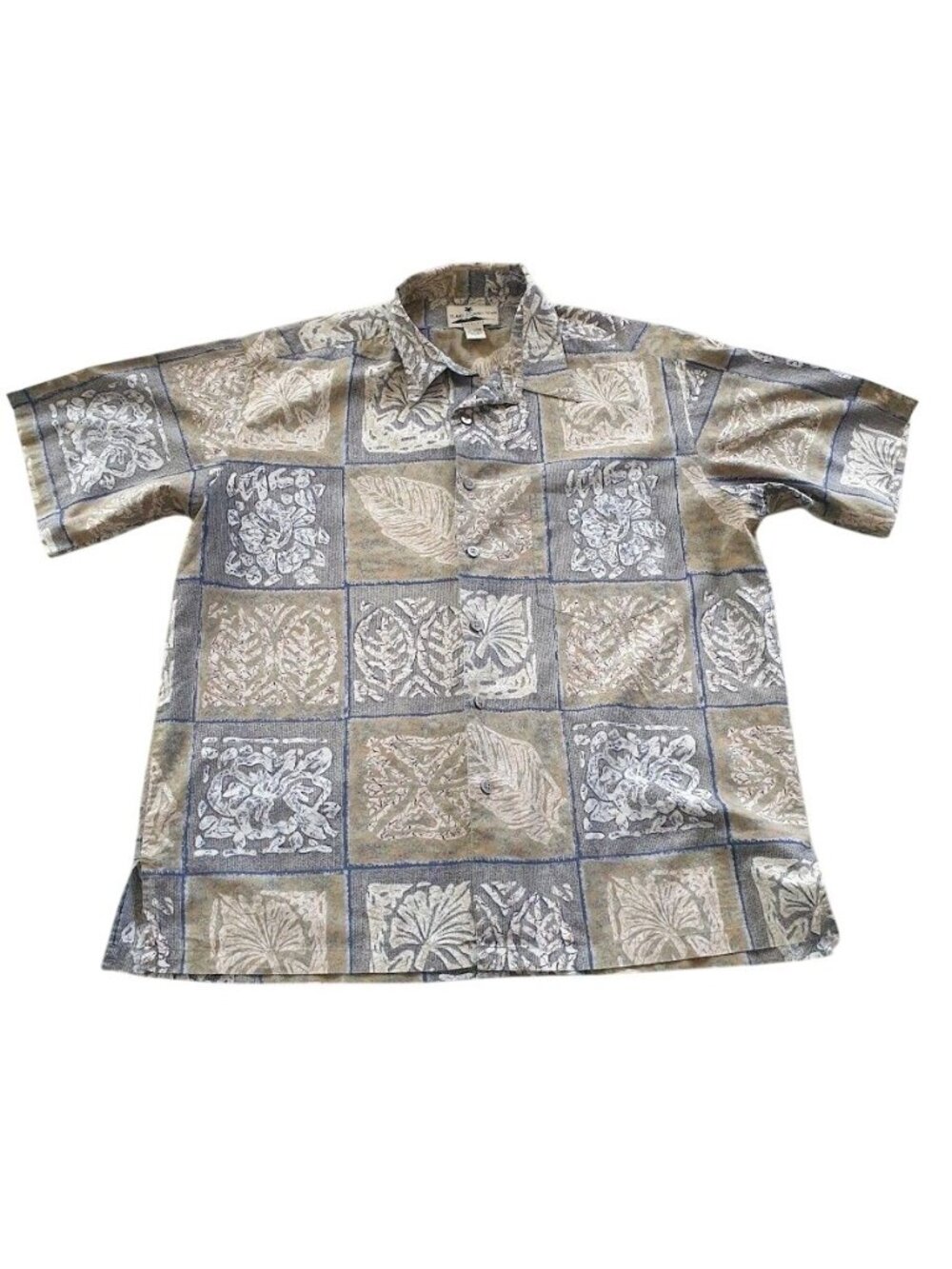 Island Connection Mens Hawaiian Shirt Leaf Print Cotton Short Sleeve Large